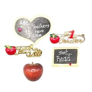 Teacher Brooch Lot Themed Apple Chalkboard Heart Pin Set Enamel